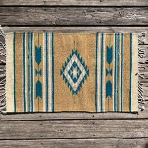 Zapotec Southwest Wool Rug Measuring 42 x 22 inches - Handwoven in Oaxaca, Mexico