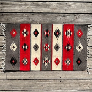 Zapotec Southwest Wool Rug Measuring 42 x 22 inches - Handwoven in Oaxaca, Mexico