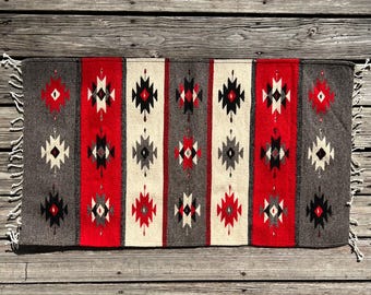 Zapotec Southwest Wool Rug Measuring 42 x 22 inches - Handwoven in Oaxaca, Mexico