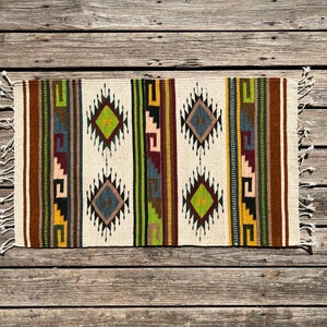 Zapotec Southwest Wool Rug Measuring 42 x 22 inches - Handwoven in Oaxaca, Mexico