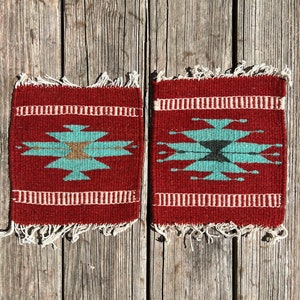 Set of 2 Southwestern Zapotec Wool Trivets - Measuring 8 x 8 inches - Handwoven in Oaxaca, Mexico