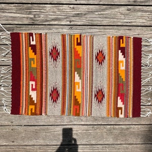 Zapotec Southwest Wool Rug Measuring 42 x 22 inches - Handwoven in Oaxaca, Mexico