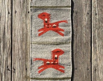 Zapotec Southwest Spirit Pony Wool Table Runner / Tapestry / Mini Rug - Measuring 12 x 24 inches - Handwoven in Oaxaca, Mexico