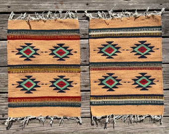 Set of 2 Zapotec Southwest Wool Placemats Measuring 15" x 19" inches - Handwoven in Oaxaca, Mexico