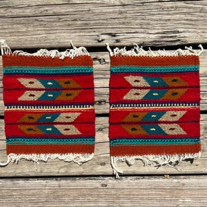Set of 2 Southwestern Zapotec Wool Trivets - Measuring 8 x 8 inches - Handwoven in Oaxaca, Mexico