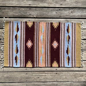 Zapotec Southwest Wool Rug Measuring 42 x 22 inches - Handwoven in Oaxaca, Mexico