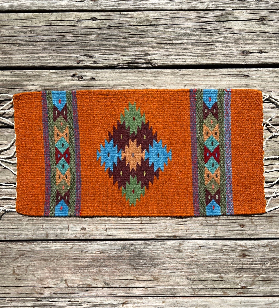 Zapotec Southwest Wool Table Runner / Mini Rug Measuring 24 X 12 Inches