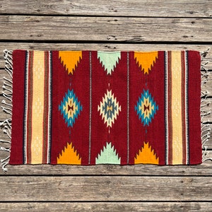 Zapotec Southwest Wool Rug Measuring 42 x 22 inches - Handwoven in Oaxaca, Mexico