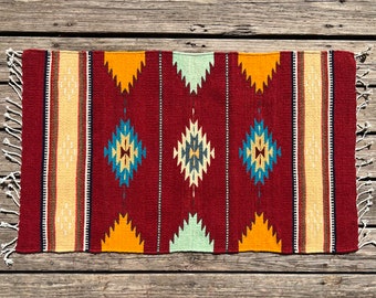 Zapotec Southwest Wool Rug Measuring 42 x 22 inches - Handwoven in Oaxaca, Mexico