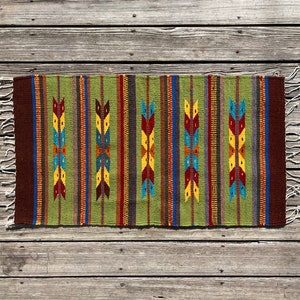 Zapotec Southwest Wool Rug Measuring 42 x 22 inches - Handwoven in Oaxaca, Mexico