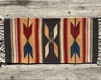 Zapotec Southwest Wool Table Runner / Mini Rug Measuring 24 x 12 inches - Handwoven in Oaxaca, Mexico