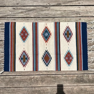 Zapotec Southwest Wool Rug Measuring 42 x 22 inches - Handwoven in Oaxaca, Mexico
