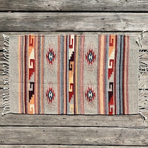 Zapotec Southwest Wool Rug Measuring 42 x 22 inches - Handwoven in Oaxaca, Mexico