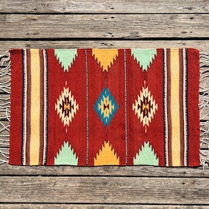 Zapotec Southwest Wool Rug Measuring 42 x 22 inches - Handwoven in Oaxaca, Mexico