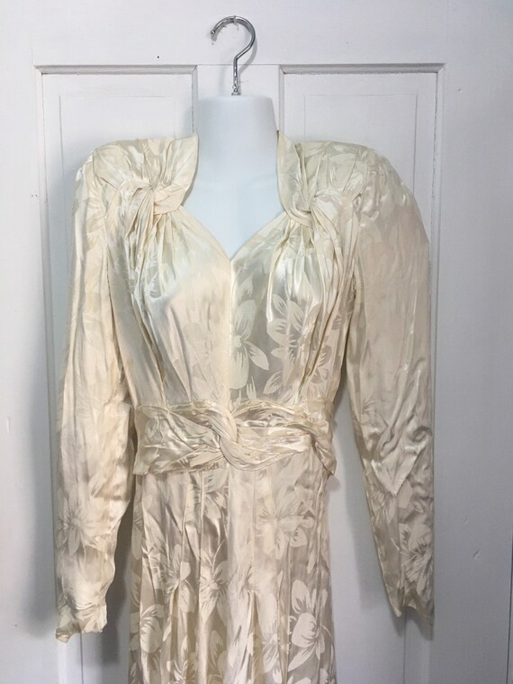 1940s Vintage Floral Gown with Iconic Shoulder Pad