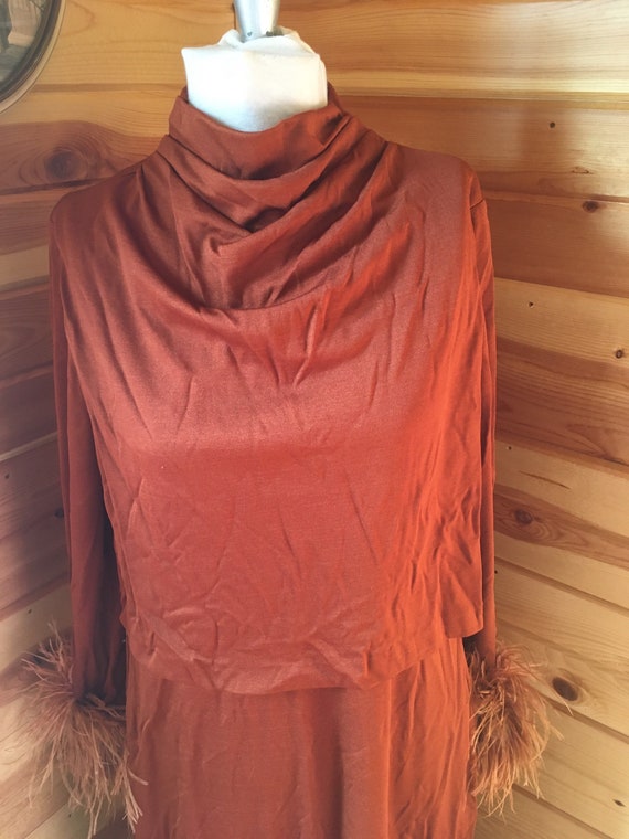 1970s Burnt Orange/Rust Bridesmaids Dress with Fea