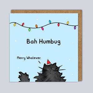 Bah Humbug Merry Peu importe. Cartes de Noël chat / cartes de Noël amusantes / cartes de jeu de mots de Noël Pack de 6 ou cartes individuelles