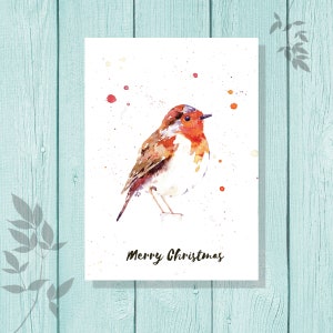 Aquarelle Robin Cartes de Noël - Paquet de 6 ou cartes individuelles