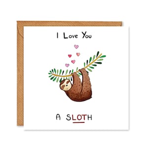 Je t'aime Un paresseux anniversaire/Je t'aime/anniversaire/Saint-Valentin/Je t'aime- Paquet de 6 ou cartes individuelles