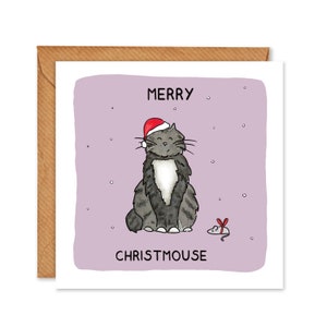 Tarjeta de gato Feliz Navidad/ Feliz Christmouse/ tarjeta amante de los gatos - Paquete de 6 o Tarjetas Individuales