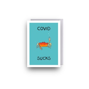 COVID Sucks Crab card / Rétablissez-vous bientôt / Pensez à vous / Envoyez des câlins - Paquet de 6 ou cartes individuelles