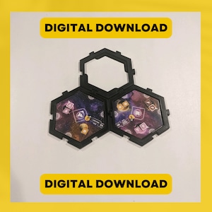 May include: A three-piece hexagonal game board with a space-themed design. The board is black with a purple and white galaxy pattern. The board is labeled with the text "DIGITAL DOWNLOAD".