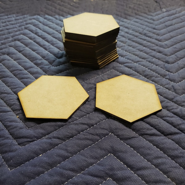 20-300- 1/8" thick Settlers Island Blank Hex Tiles 3 1/8" x 3 5/8" MDF, or Birch