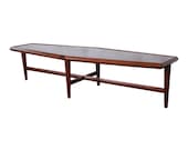 Drexel Heritage Mid-Century Modern Walnut Boat-Shaped Coffee Table, Newly Restored