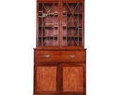 English George III Style Mahogany and Cherry Drop Front Secretary Desk With Bookcase, Circa 1870
