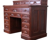 Antique Victorian Carved Flame Mahogany Chicago Railroad Desk, Circa 1850