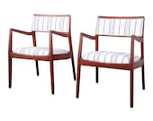 Jens Risom Mid-Century Modern Sculpted Walnut Playboy Lounge Chairs