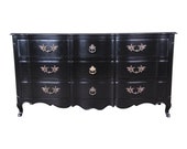 John Widdicomb French Provincial Louis XV Ebonized Dresser, Newly Refinished
