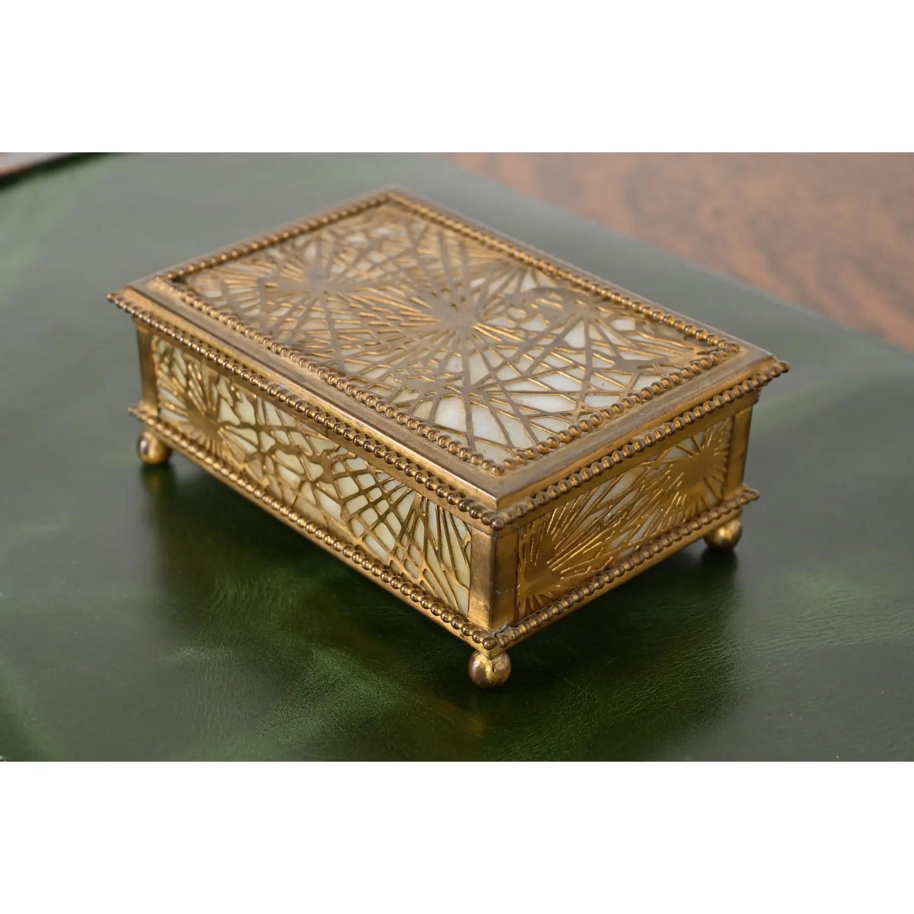 Tiffany Studios New York Pine Needle Bronze Doré and Slag Glass