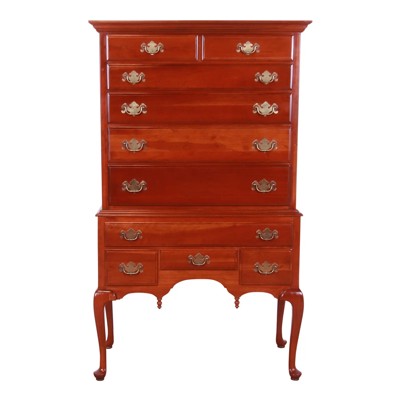 Ethan Allen Early American Queen Anne Solid Cherry Wood Highboy