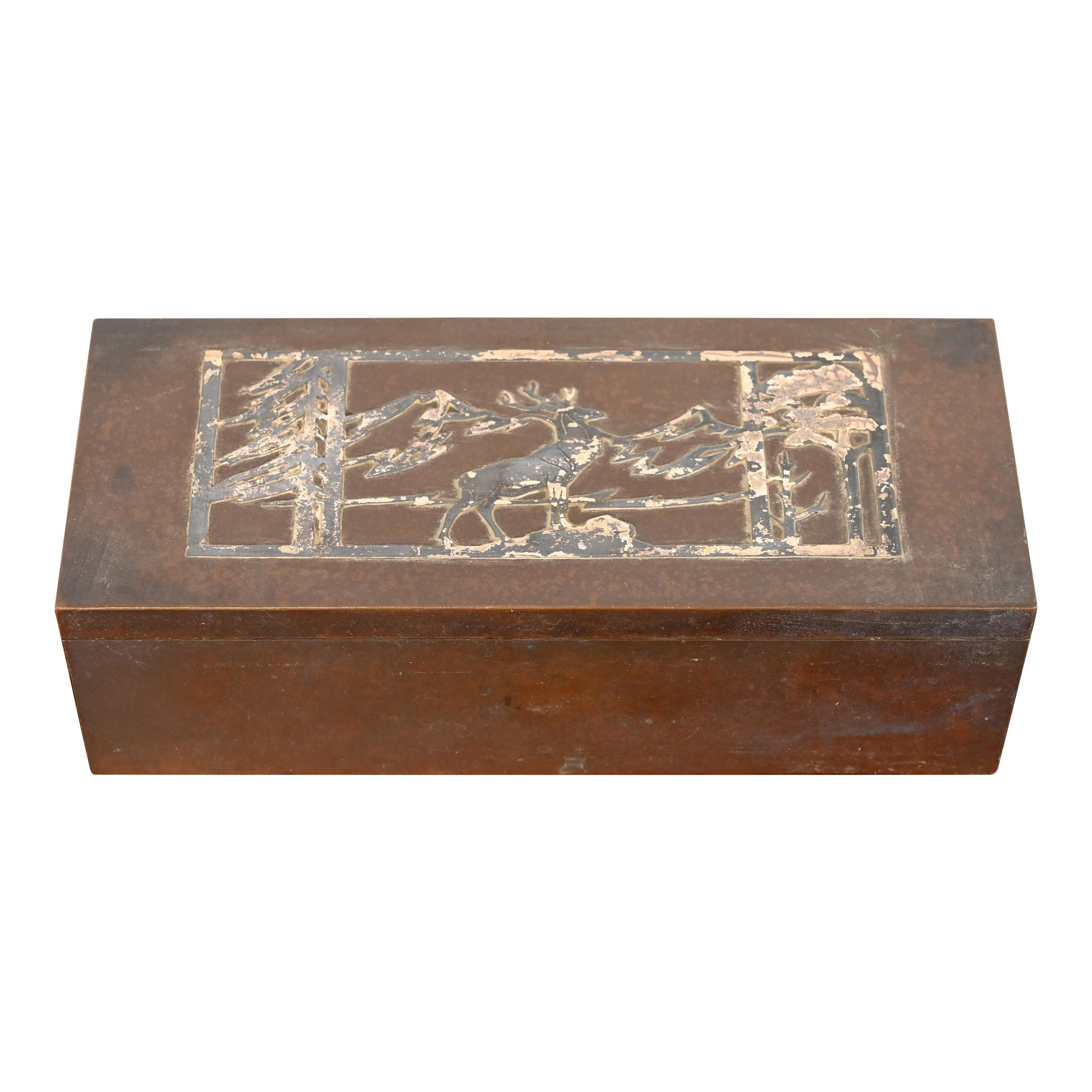 Heintz Arts & Crafts Sterling Silver on Bronze Humidor or Cigar Box