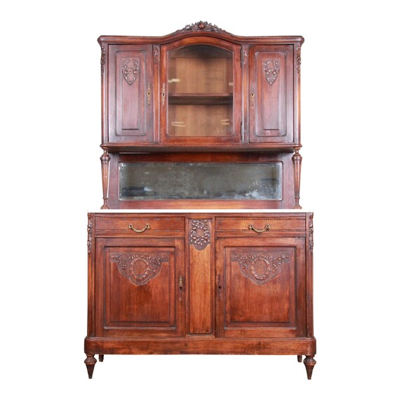 19th Century French Carved Walnut Marble Top Sideboard With Etsy