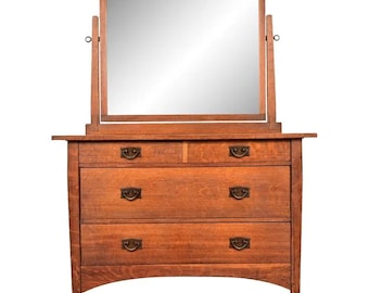 Gustav Stickley Antique Mission Oak Arts & Crafts Dresser With Mirror, Circa 1910