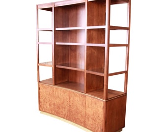 Edward Wormley for Dunbar Walnut and Burl Superstructure Wall Unit or Room Divider, Newly Restored