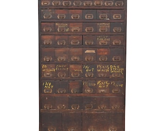 Antique Arts & Crafts 54-Drawer Card File Cabinet or Industrial Parts Cabinet, Circa 1900