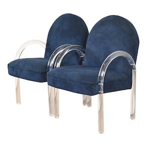 Leon Rosen for Pace Collection Modern Art Deco Lucite Waterfall Armchairs, Pair