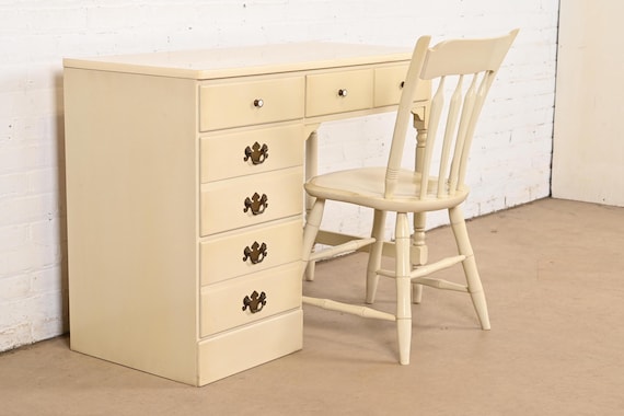 Ethan Allen American Carved Cream Lacquered Solid Maple Writing