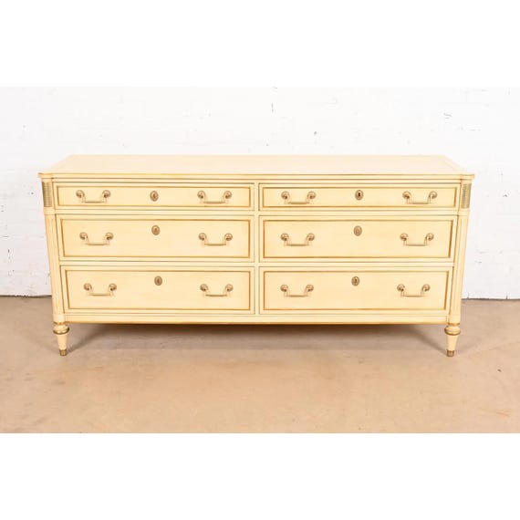 cream dresser with gold accents CREAM LACQUERED DRESSER WITH BRASS ACCENTS main image 0