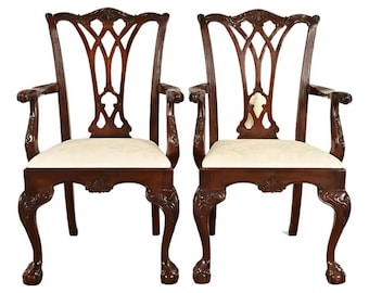 Drexel Heritage Chippendale Carved Mahogany Armchairs, Pair