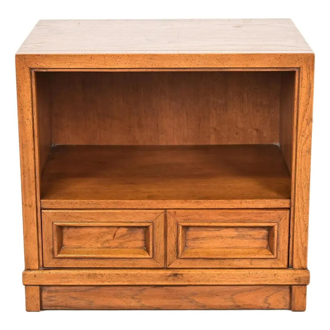 Drexel Mid-century Modern Campaign Sculpted Walnut Nightstand