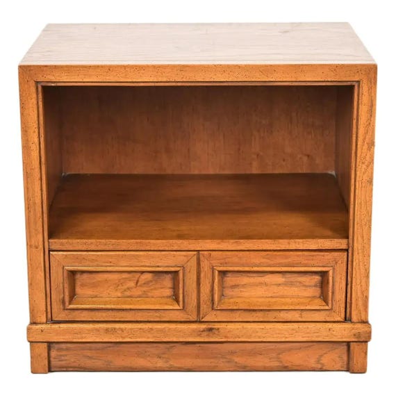 Drexel Mid-century Modern Campaign Sculpted Walnut Nightstand