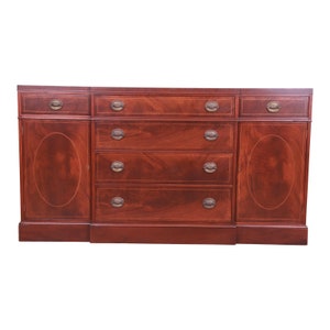 Baker Furniture Georgian Inlaid Mahogany Sideboard Credenza or Bar Cabinet, Newly Refinished