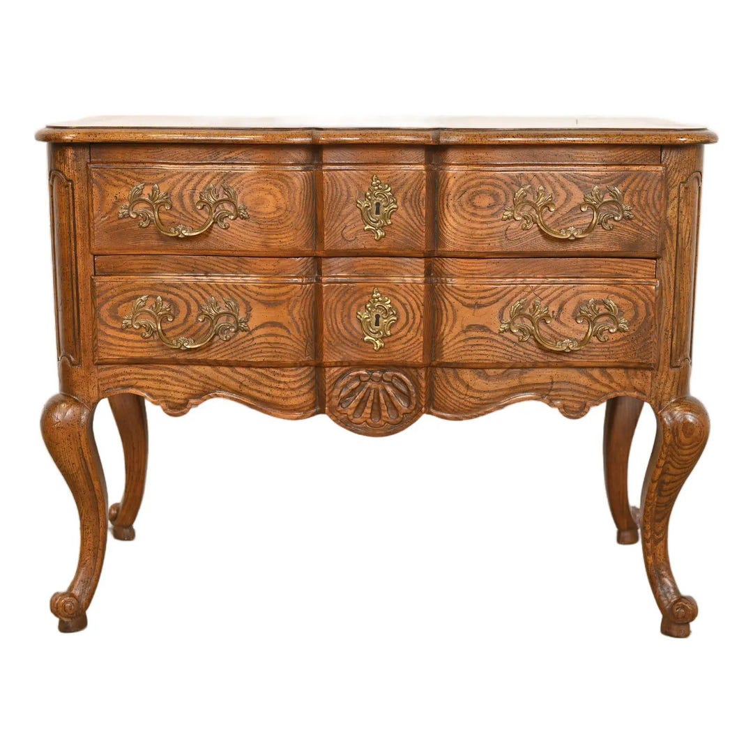 Baker Furniture French Provincial Louis XV Carved Oak and Burl Wood ...