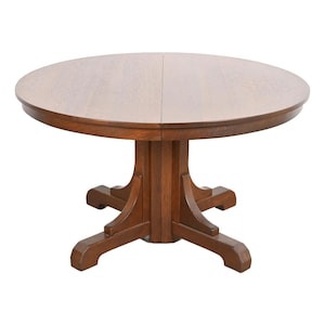 Gustav Stickley Antique Mission Oak Arts & Crafts Pedestal Extension Dining Table, Newly Refinished