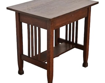 Stickley Brothers Style Antique Mission Oak Arts & Crafts Writing Desk or Library Table, Circa 1910