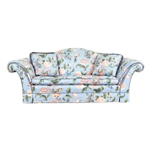 Baker Furniture English Traditional Floral Upholstered Roll Arm Camelback Sofa